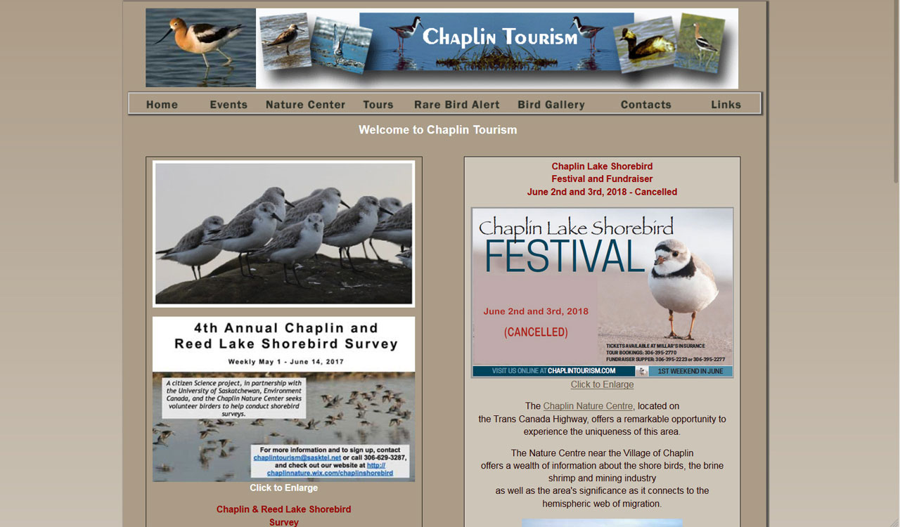 Chaplin Tourism website by Fireflywebs.ca
