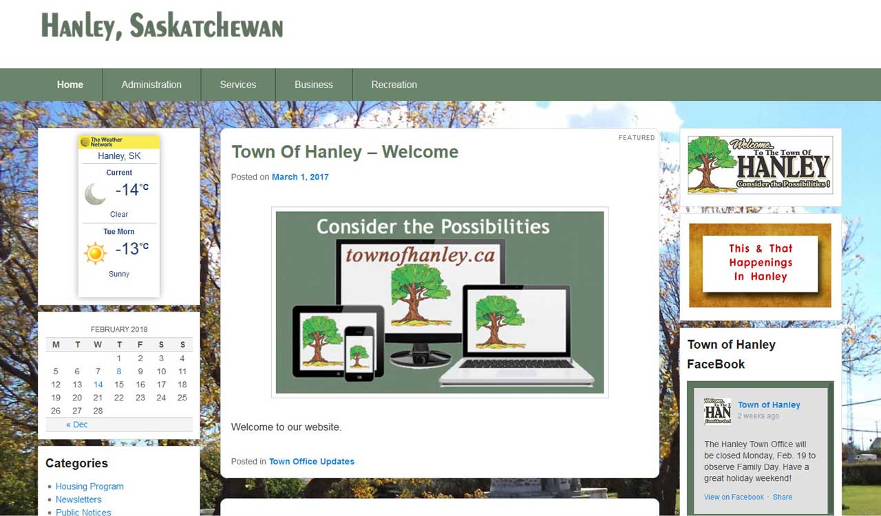 Town of Hanley website by fireflywebs.ca