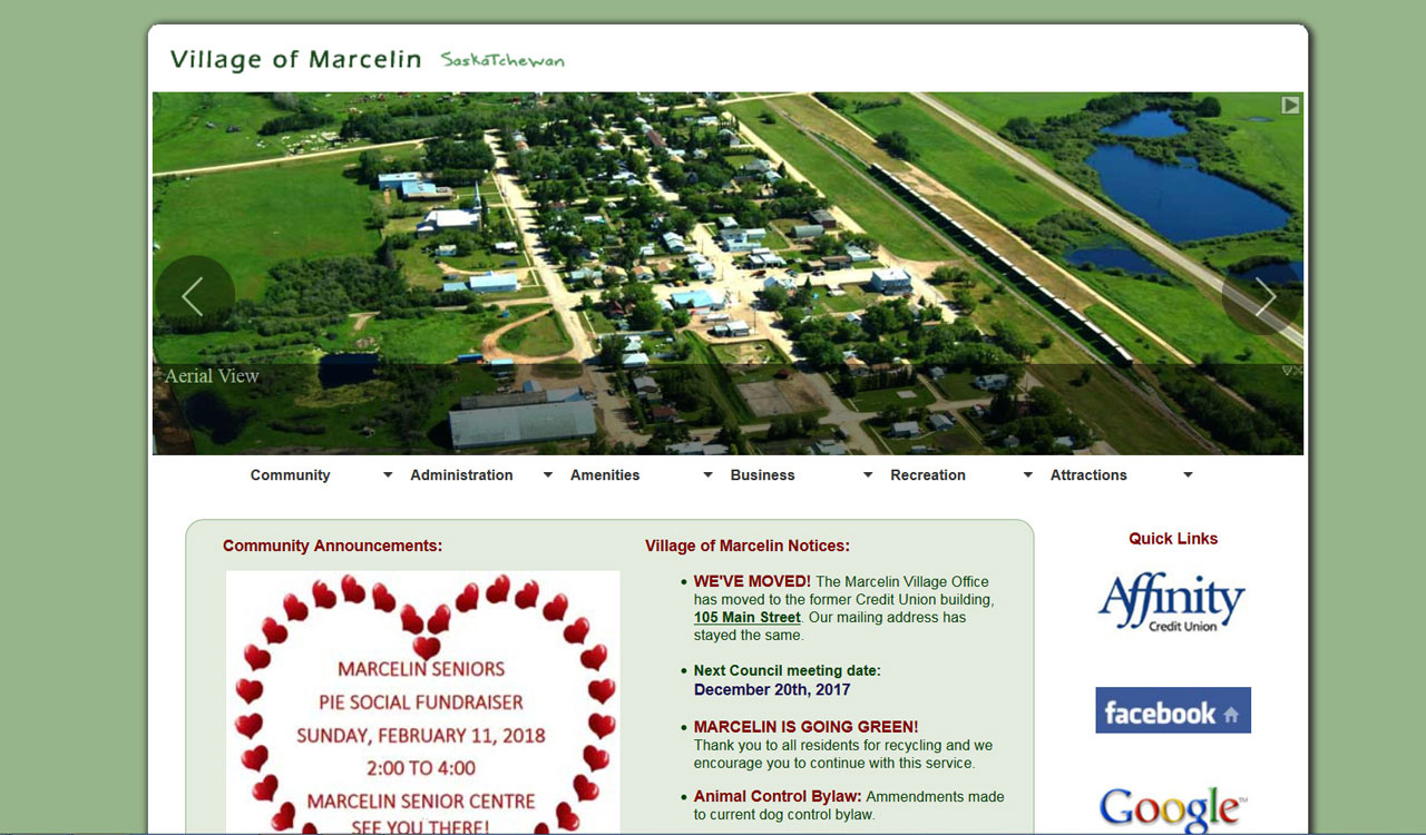 Village of Marcelin website by fireflywebs.ca