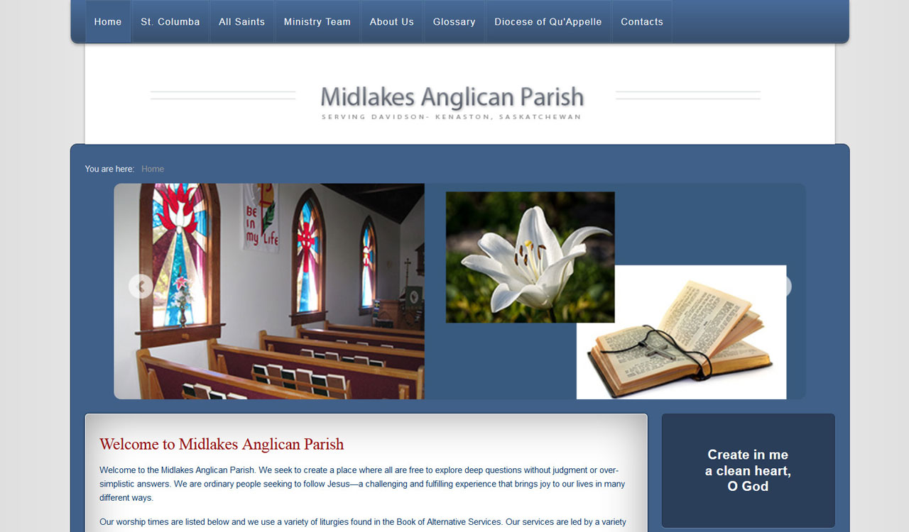 Midlakes Anglican website by fireflywebs.ca